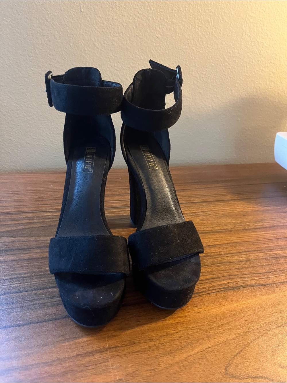 Classic Black Suede Ankle-Strap Platform Heels